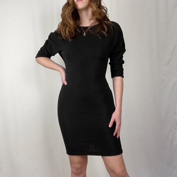 Stunning Vintage Sexy Backless Cut Out Button Down Ribbed Knit Mini Party Dress - Picture 3 of 8